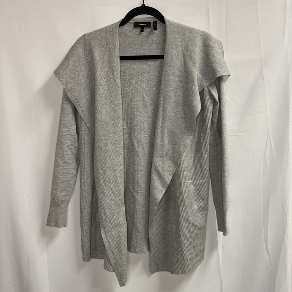 Theory Winxie Ribbed Knit Draped Cardigan Sweater Gray Size P / XS - Picture 2 of 6